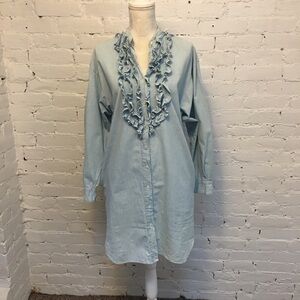 Ralph Lauren vtg 80s ruffle dress chambray mini size m